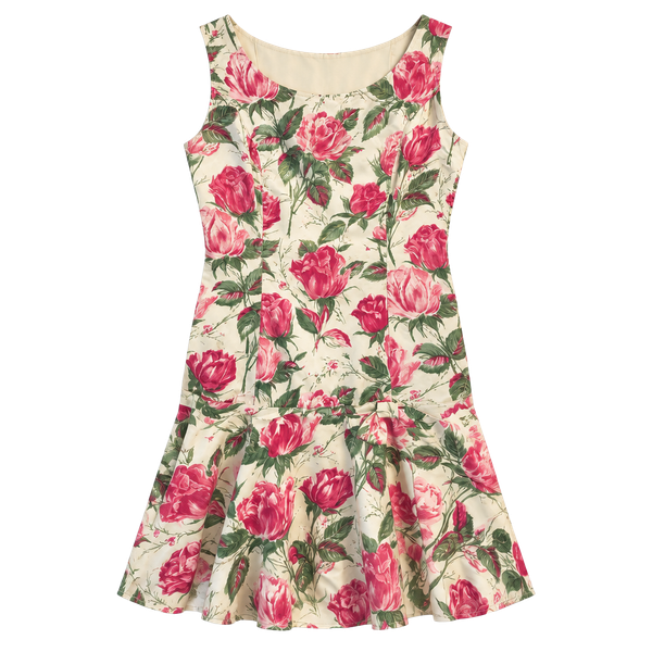 Retro Vintage Rose Print Party Dress silk s