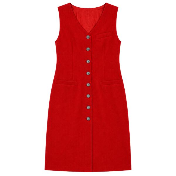 Talbots Oberon Wool Dress Size 8 Red V-Neck Button Front Sleeveless