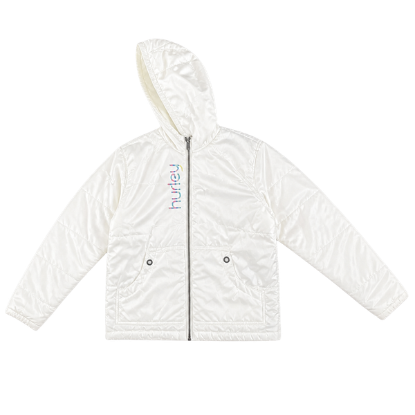 Hurley Kids Puffer Jacket Size M White Full Zip Hooded