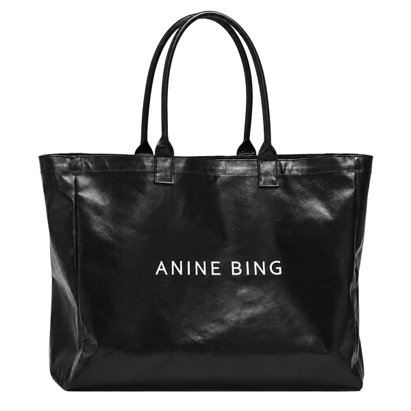 Anine Bing Leo Coated Canvas Tote Bag Black  NWT