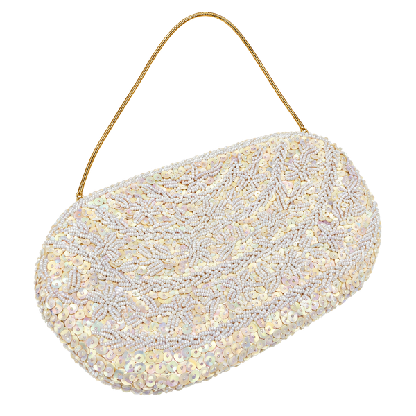 Yung Kee Vintage Beaded Evening Bag Clutch White Gold Chain