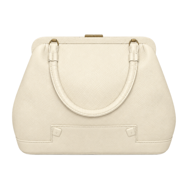 Jaber Vintage Cream Leather Kiss Lock Handbag Paisley Lining