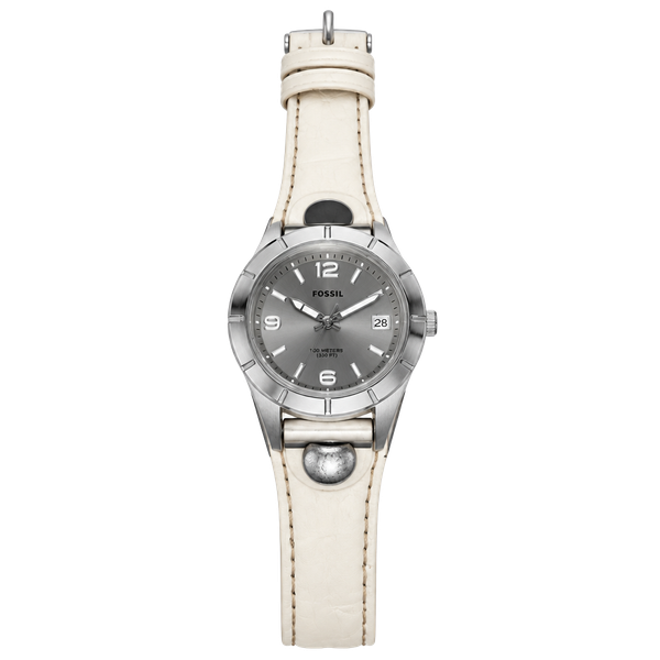 Athletic Works AW160BD Quartz Watch White Leather Band Silver Tone