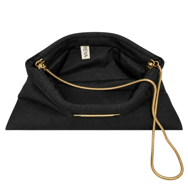 Reva Black Satin Clutch With Chain Strap