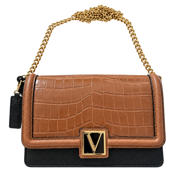 Victoria's Secret Crossbody Chain Bag Croc Block Brown Black NWT
