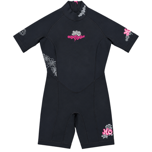 HO Sports Freedom Flex Shorty Wetsuit Size 10 Black Floral Short Sleeve