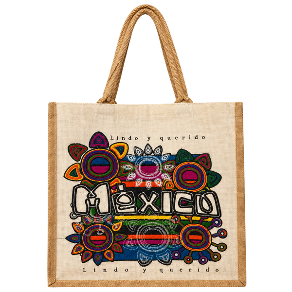 Britt Shops Mexico Lindo y Querido Jute Tote Bag 15x15 Multicolor