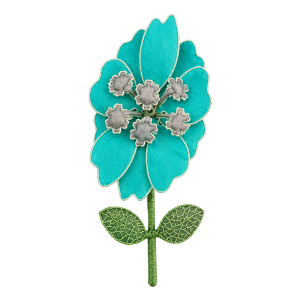 Vintage Mod Enamel Flower Brooch Turquoise Blue Green Stem