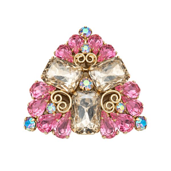 Vintage Rhinestone Brooch Pink and Clear Crystal Gold Tone