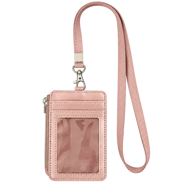 Teskyer ID Badge Holder with Lanyard Pink PU Leather Neck Strap