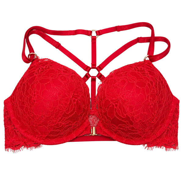 Victoria's Secret Bombshell Plunge Bra Size 34B Red Lace Push Up