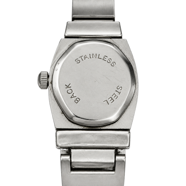 Stainless Steel Quartz Analog Link Bracelet Watch w sliding-face-cover 