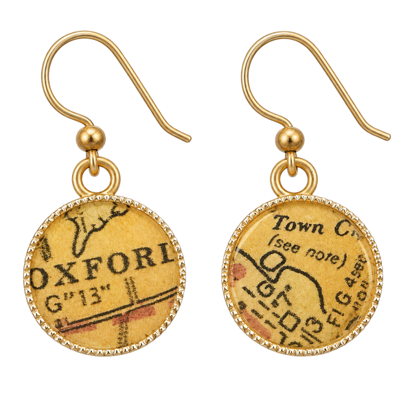 Handmade Oxford Book Page Dangle Earrings Vintage Map Literary Jewelry