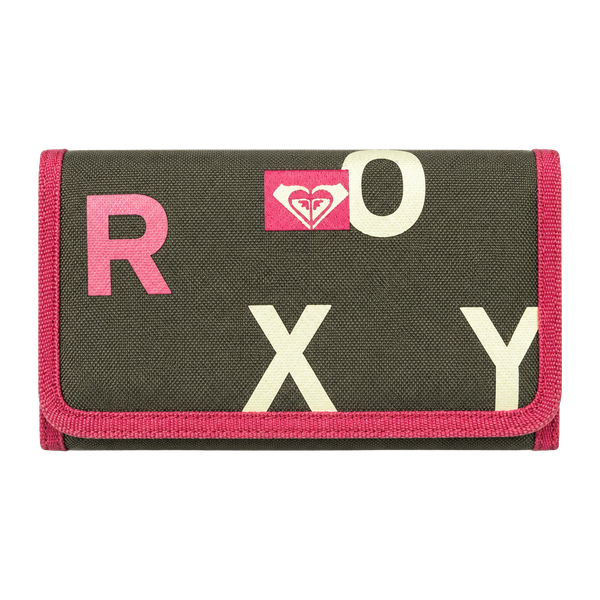 Roxy Trifold Wallet Brown Pink Logo Canvas Hook And Loop