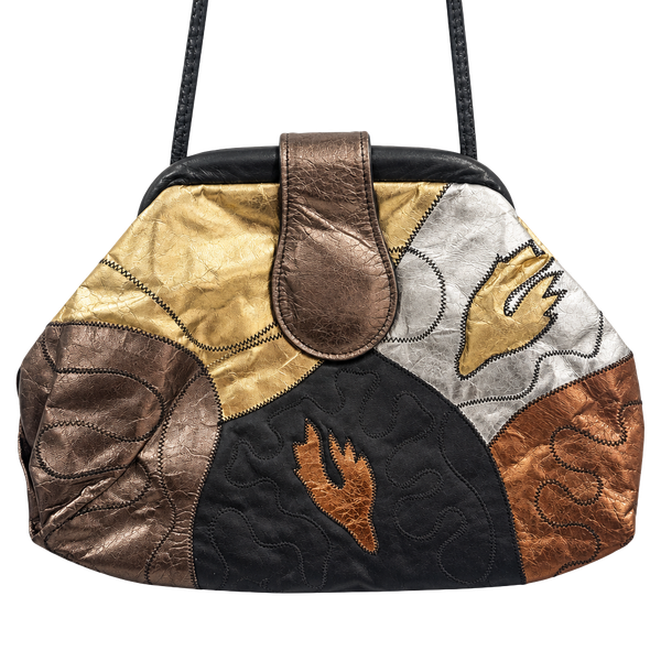 Vintage Metallic Leather Patchwork Crossbody Clutch Bag