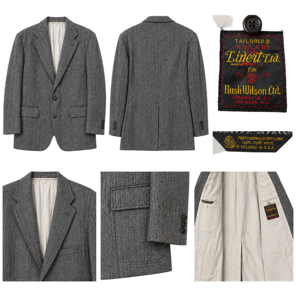 Vintage Lindert Ltd Rush Wilson Greenville SC 100% Wool Herringbone Blazer USA