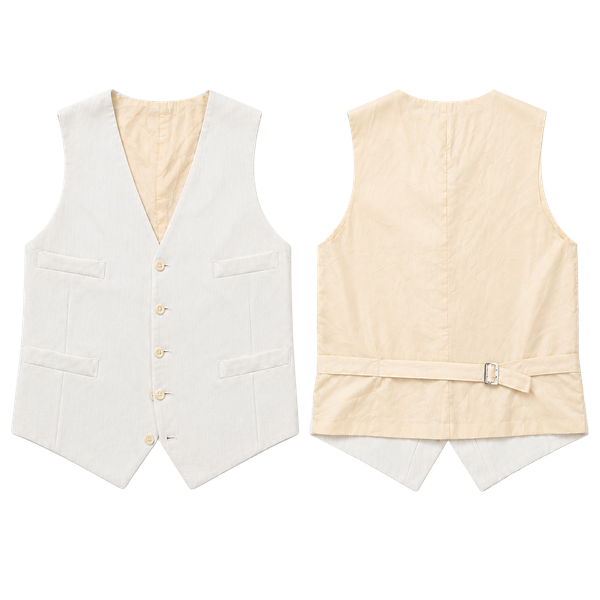 Vintage Men's Off-White Pinstripe Suit Vest with Adjustable Back Buckle