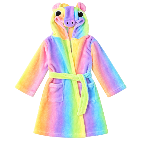 Unicorn Plush Hooded Bathrobe Rainbow Fleece - Youth