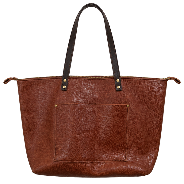 Portland Leather Goods Leather Tote Bag Brown Zipper Pocket
