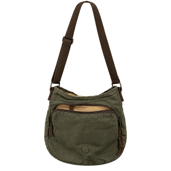 Duluth Trading Canvas Crossbody Bag Olive Green Leather Trim