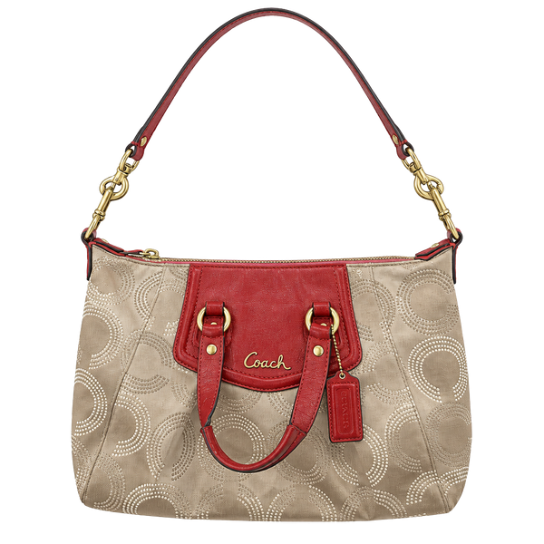 Vintage Coach Signature Poppy Op Art Beige Red Convertible Satchel Bag