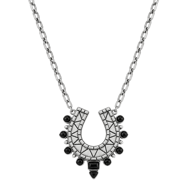 Free People Lucky Loop Necklace Silver Black Beaded Horseshoe Pendant