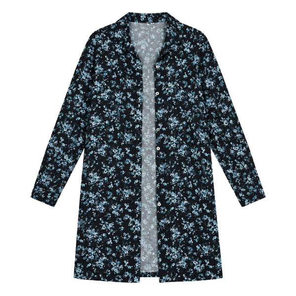 J.Jill Floral Shirt Dress Size S Tall Black Blue Long Sleeve Button-Down