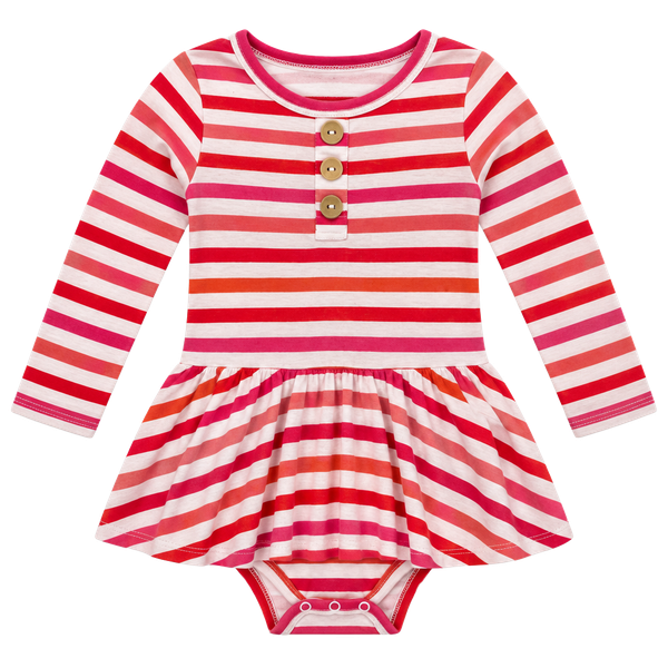 Little Bum Bums Stripe Twirl Bodysuit Dress Size 2T Pink Red Bamboo