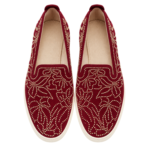 Rachel Zoe Burke Studs Sneaker Size 6.5 Burgundy Velvet Studded