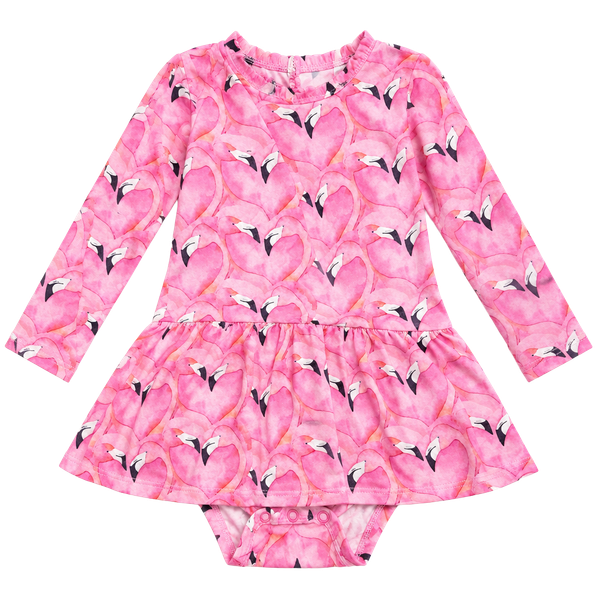 Little Bum Bums Flamingo Bodysuit Dress 18-24 Months Pink Long Sleeve