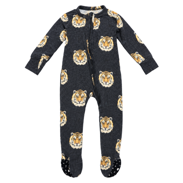 Posh Peanut Tiger Footie Pajamas 6-9 Months Black Bamboo Blend