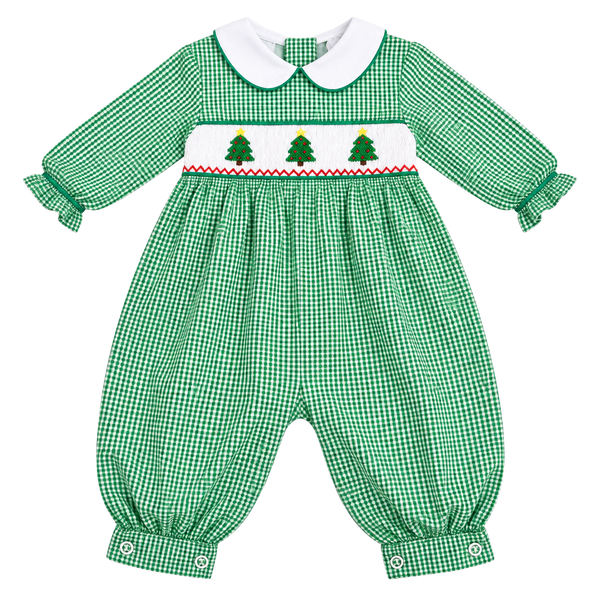 Shop Teeta Christmas Tree Smocked Romper Size 3M Green Gingham