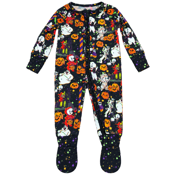 CoZco Bamboo Zipper Footie Romper 3-6M Black Halloween Ghosts Casper Zippy