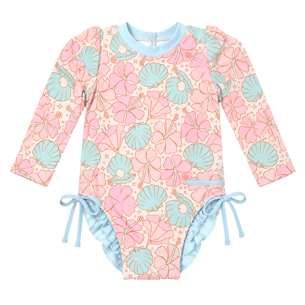 Caden Lane Long Sleeve Rashguard Swimsuit Size 6-12 Months Floral Seashell