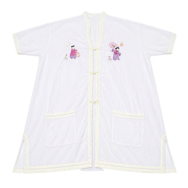 Nick & Nora NYC Vintage Women's Short Sleeve Kimono Robe M. White Embroidered