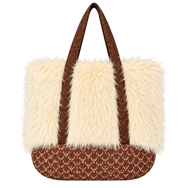 Handmade Faux Fur and Antler Print Tote Bag Mushroom Lining