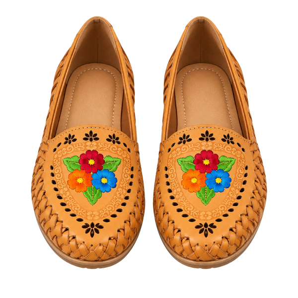 Rodeo Durango Lucia Nuez Colorful Flowers Huarache Tan Leather Flat Women’s 9