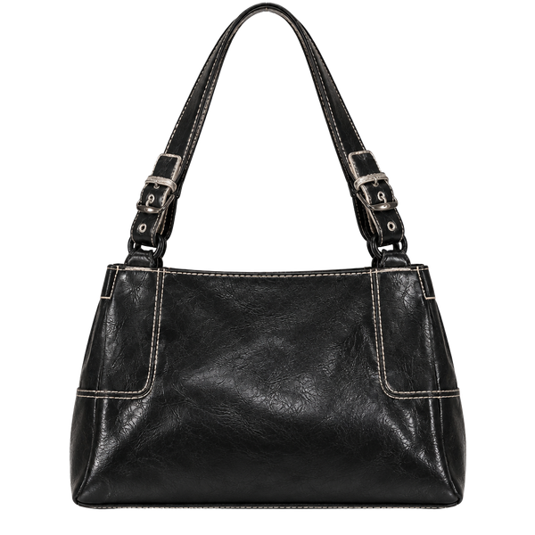 Nine & Co. Black Faux Leather Y2K Shoulder Bag with Contrast Stitching