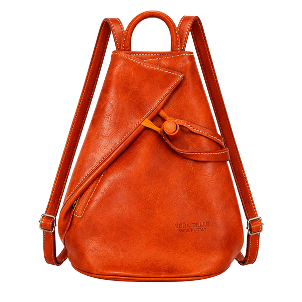Vera Pelle Italian Leather Backpack Orange