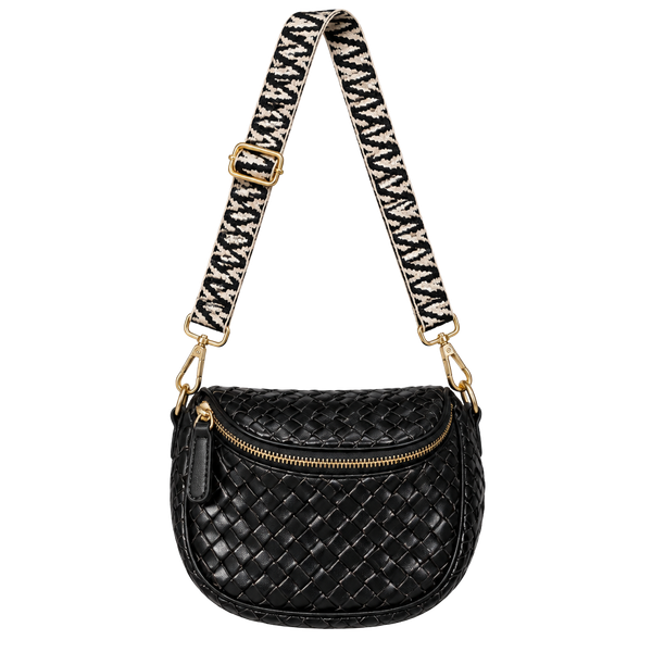 AHDORNED Woven Half Moon Crossbody Bag Black