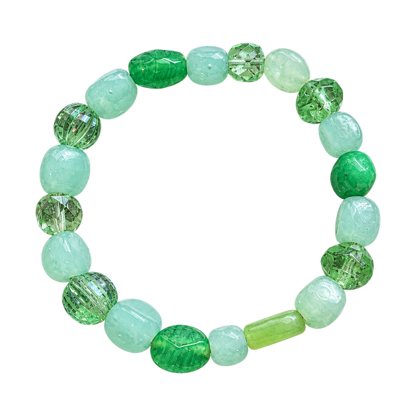 Green Beaded Stretch Bracelet Tumbled Glass Green