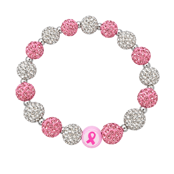 Breast Cancer Awareness Bling Crystal Rhinestone Pink Ribbon Bracelet
