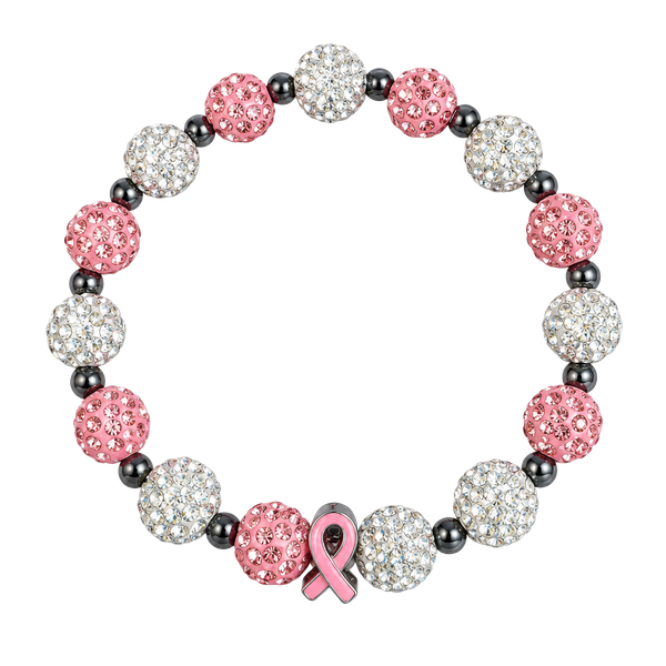 Breast Cancer Awareness Rhinestone Crystal Bead Bracelet
