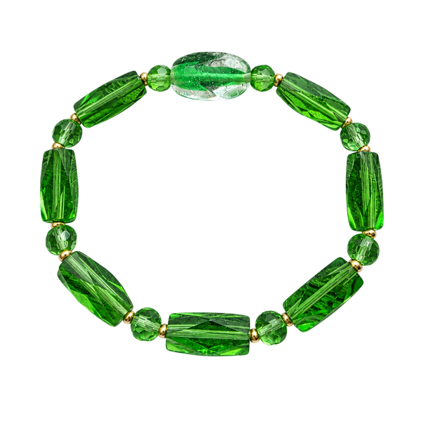 Vintage Green Faceted Glass Beaded Stretch Bracelet