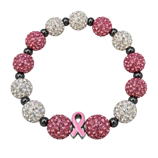 Breast Cancer Awareness Rhinestone Pave Bead Bracelet Pink Ribbon