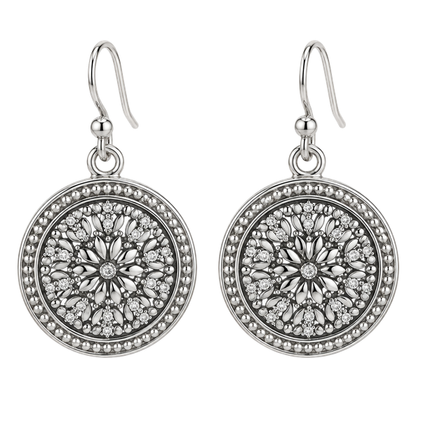 Main Street Boho Circle Filigree Drop Earrings 105 Silver Tone