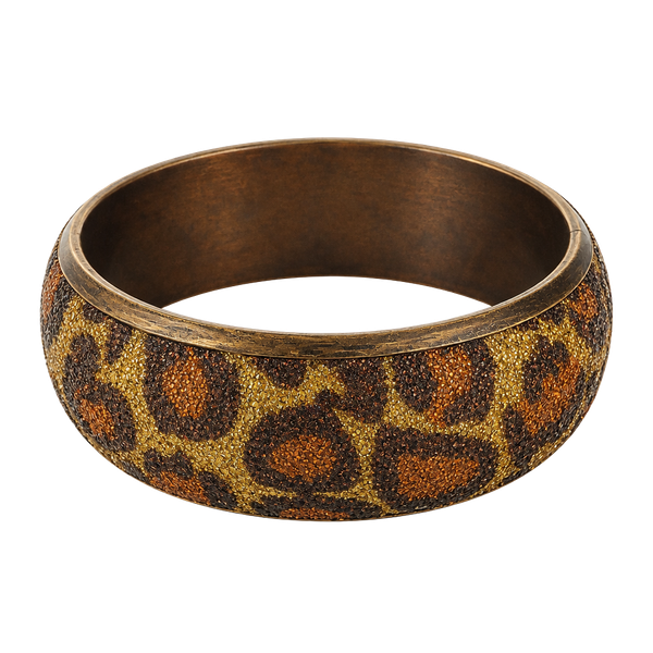 Vintage Animal Print Glitter Bangle Bracelet Gold Brown Leopard
