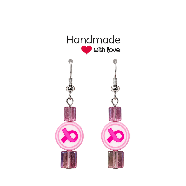 Pink Ribbon Breast Cancer Awareness Earrings Sterling Silver Pierced 
