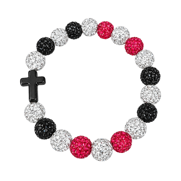 Crystal Rhinestone Cross Beaded Bracelet Red