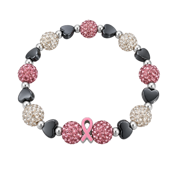 Pink Ribbon Breast Cancer Awareness Beaded Stretch Bracelet